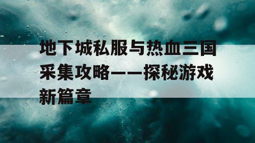 地下城私服与热血三国采集攻略——探秘游戏新篇章