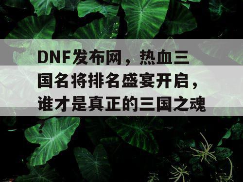 DNF发布网，热血三国名将排名盛宴开启，谁才是真正的三国之魂？